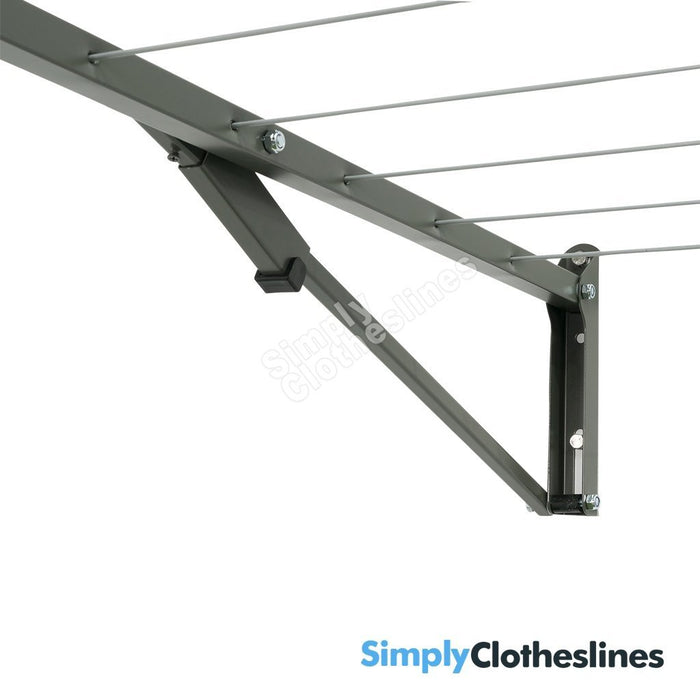 Close-up of the strut and wall bracket on the fold down clothesline.