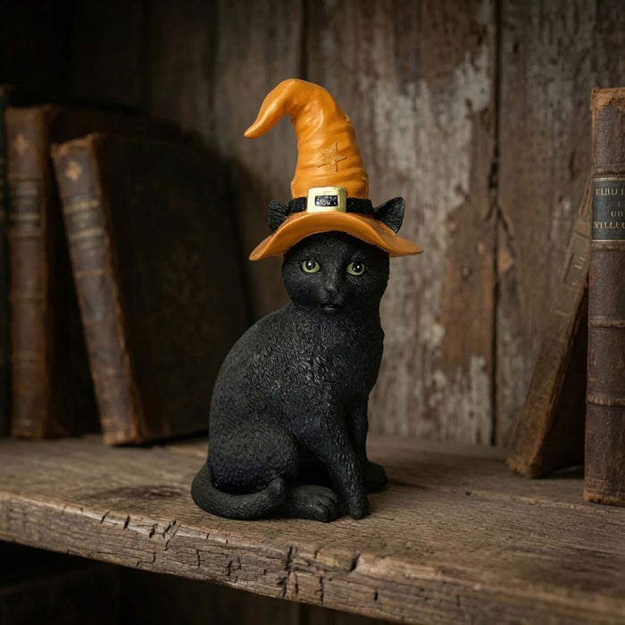 Black Cat with Orange Hat - 13" Tall