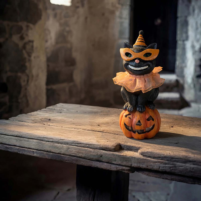 Black Cat with Party Hat - 8" Tall