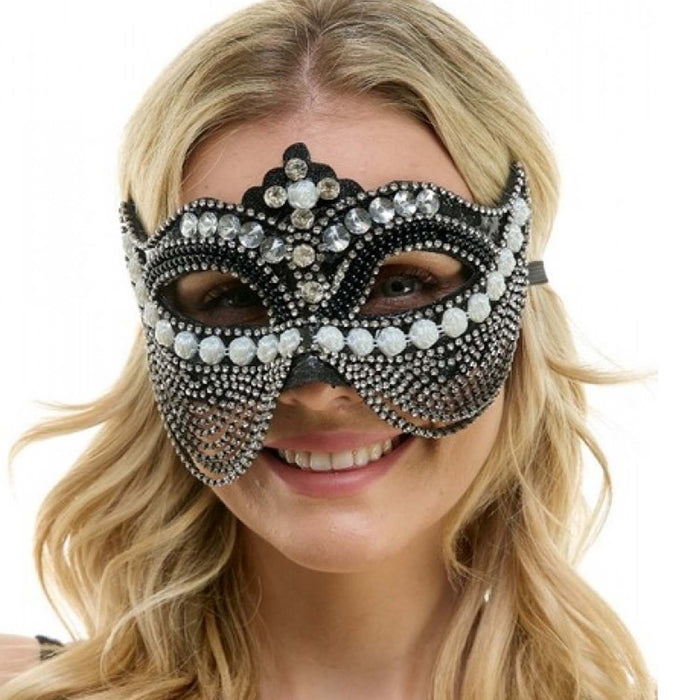 Black Jeweled Half Mask