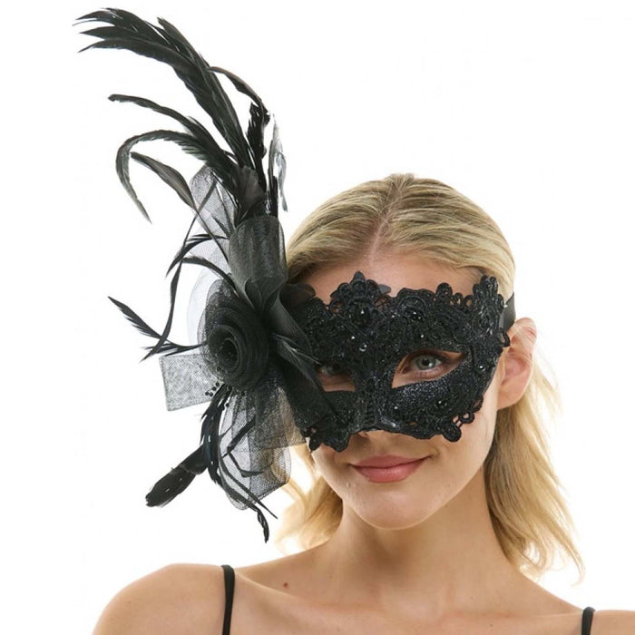 Black Lace Feather Mask