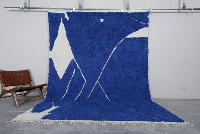 Blue & white Moroccan wool rug - Custom handwoven rug