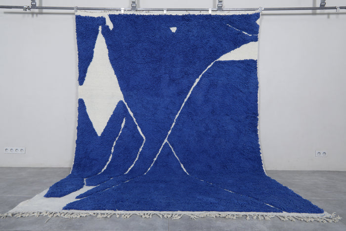 Blue & white Moroccan wool rug - Custom handwoven rug