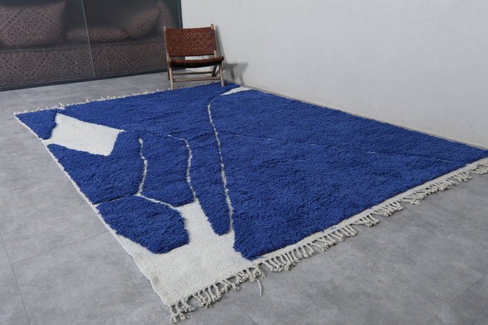 Blue & white Moroccan wool rug - Custom handwoven rug