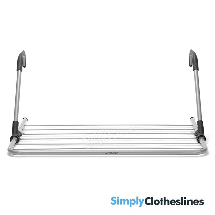 Front-facing view of the Brabantia over the door drying rack highlighting the multiple horizontal hanging lines.