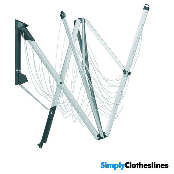 Brabantia WallFix Fold Away Clothesline mid way being opened or closed showing how the clothesline folds.