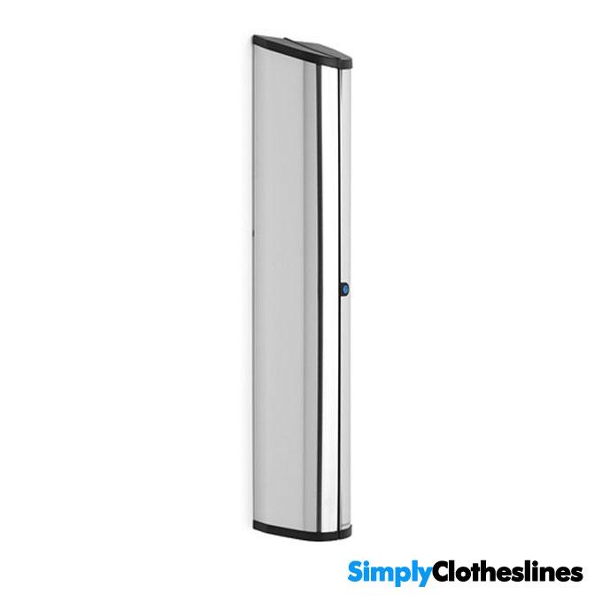 Brabantia WallFix Fold Away Clothesline with a stainless steel cover closed.