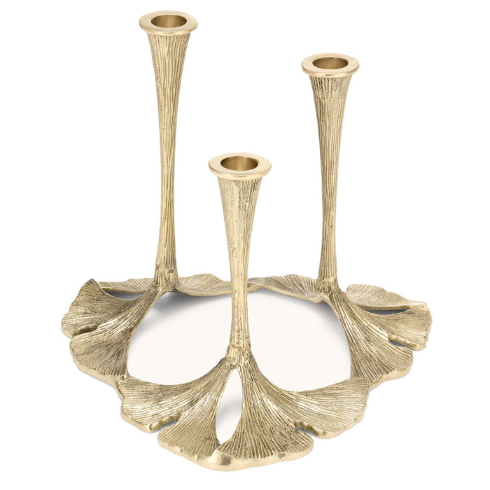 Brass Ginko Candle Holder - 9.5" Tall