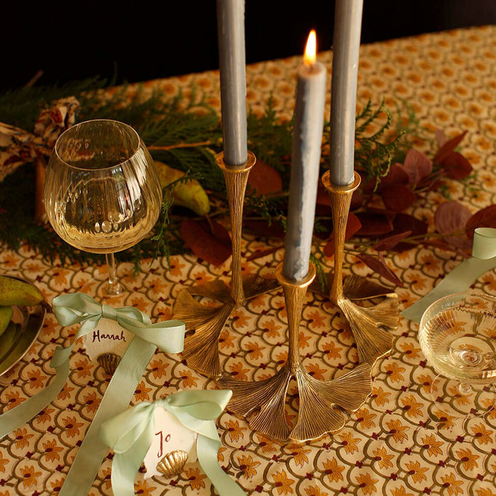 Brass Ginko Candle Holder - 9.5" Tall