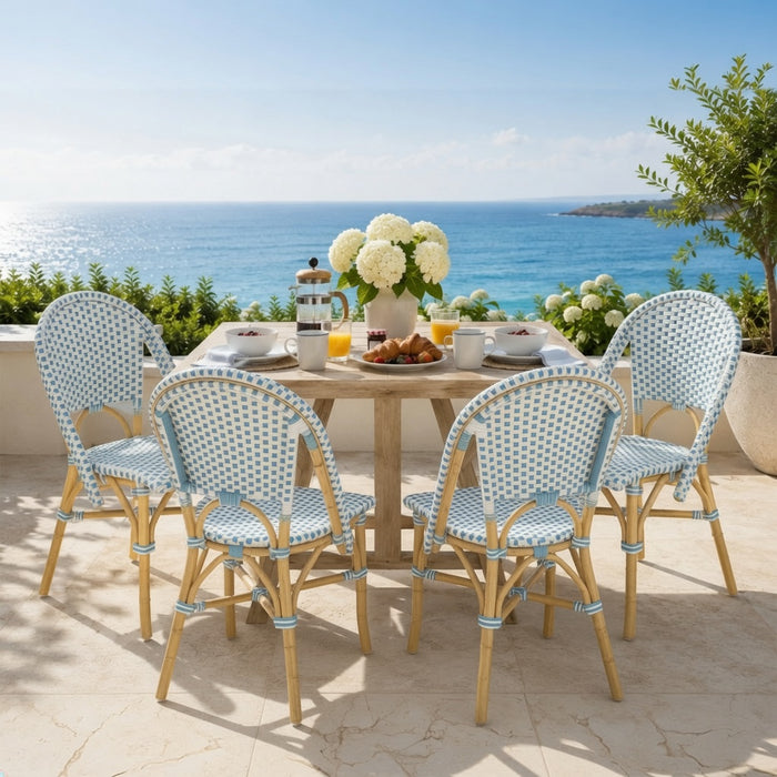 Cafe White/French Blue Side Chair with Rattan Frame