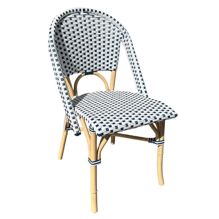 Cafe White/Royal Blue Side Chair with Rattan Frame