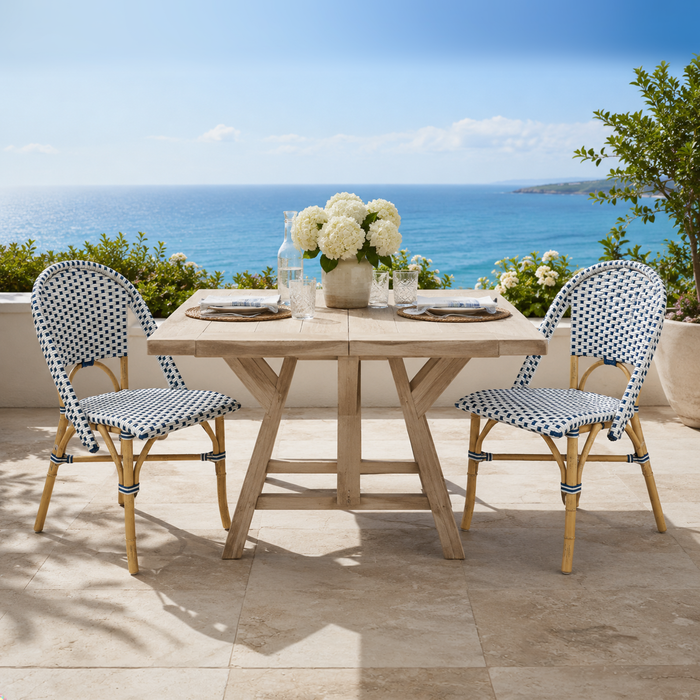 Cafe White/Royal Blue Side Chair with Rattan Frame