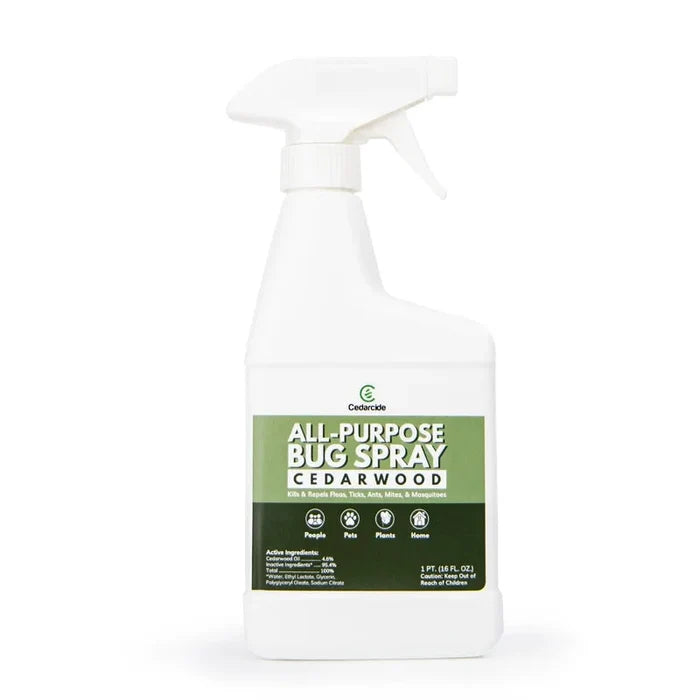 Cedarcide All-Purpose Bug Spray cedarwood pet-safe spray bottle on a white background.
