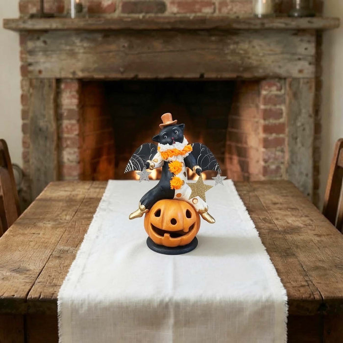 Clowning Around Cat on Jack O'Lantern - 10" Tall