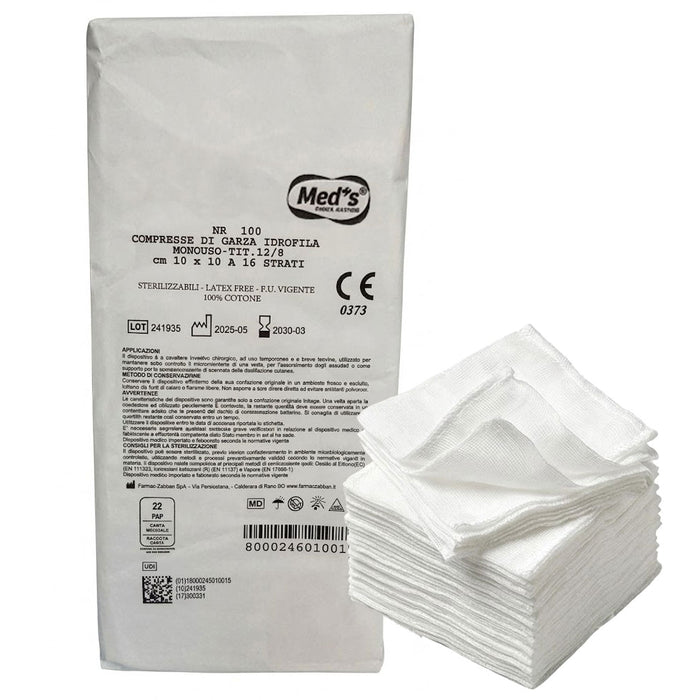 Compresse di garza cotone piegata cm 10 x 10 a 16 strati - non sterile (conf. 100 pz.)