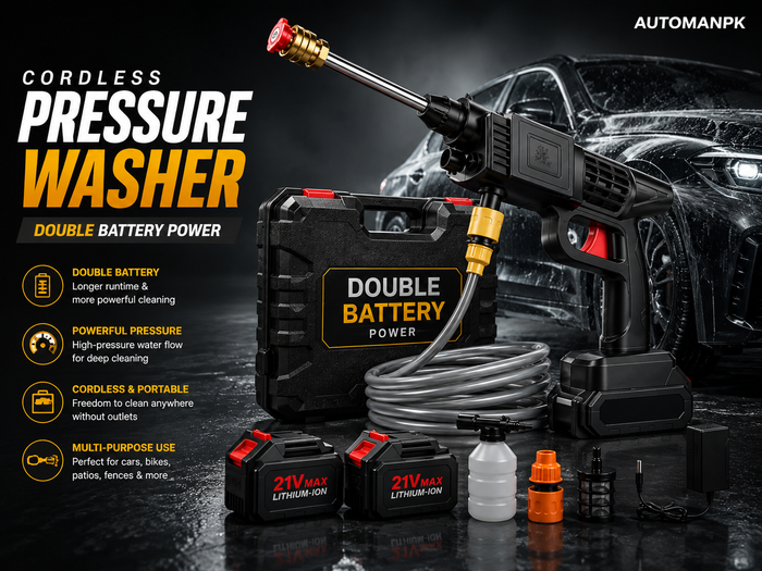 Cordless Pressure Washer 48V – Car, Solar Panel & Bike Wash | 2 Nozzles, Foam Pipe & Bottle