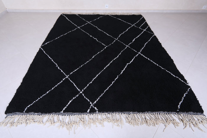 Custom Moroccan black wool rug – Beni ourain style with white lines