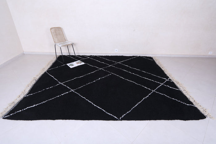 Custom Moroccan black wool rug – Beni ourain style with white lines