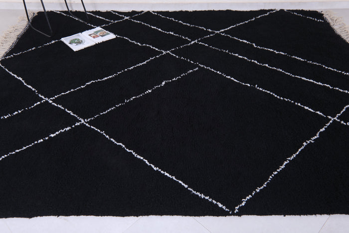 Custom Moroccan black wool rug – Beni ourain style with white lines