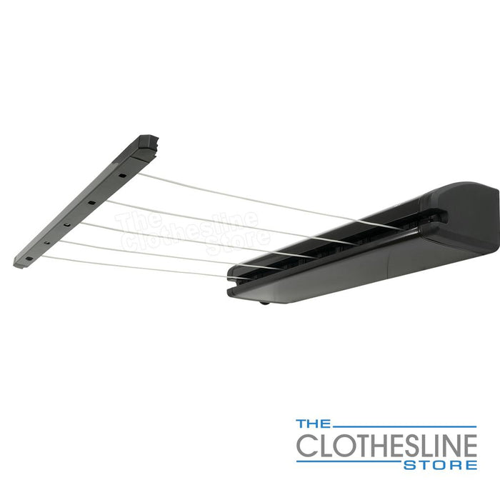 Daytek 6 line retractable clothesline with pull out lines extended for outdoor drying.