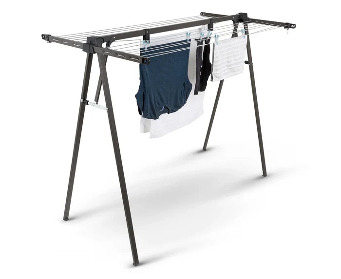 Daytek A Frame portable clothesline drying towels and garments across 14 lines in a freestanding design.