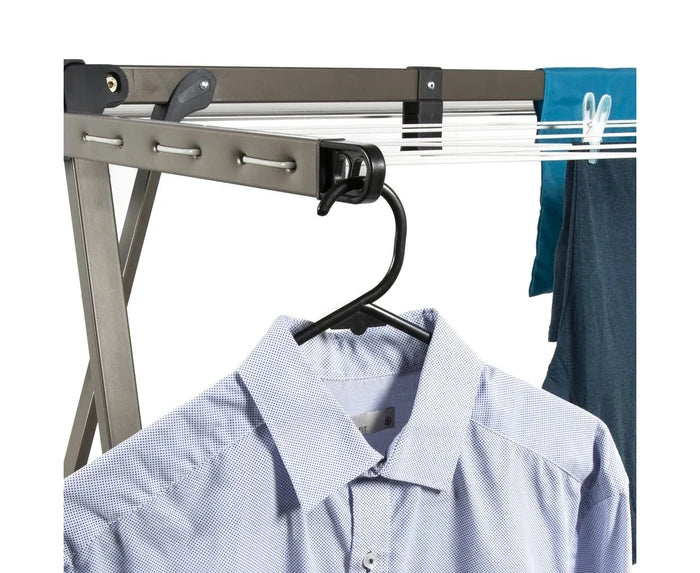 Detailed view of the integrated coat hanger hook on the Daytek A-Frame portable clothesline.