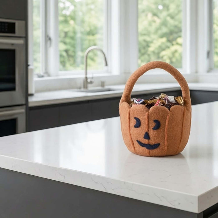 Fabric Tricks & Treats Pumpkin Basket - 12" Wide