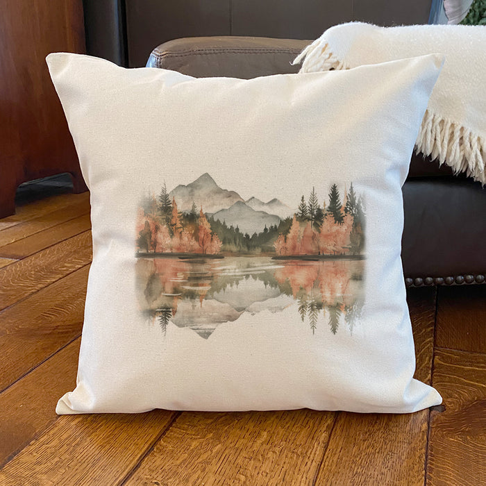 Fall Mountain Lake Scene - Customizable Square Canvas Pillow