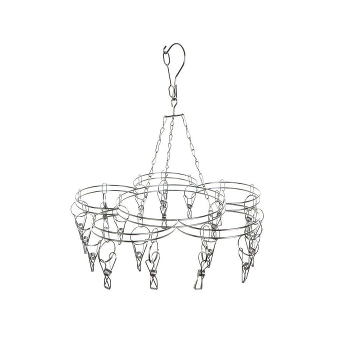 Large front view of the Enviro flower sock hanger model featuring a rust-resistant 316 stainless steel frame and 20 hanging pegs.