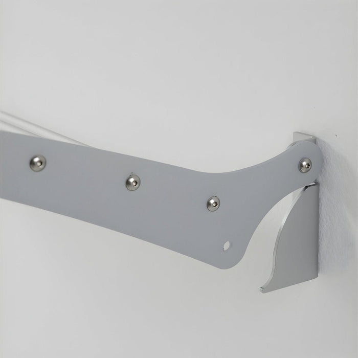 FoxyDry Fold wall mounted clothesline hinge and folding arm mechanism detail.
