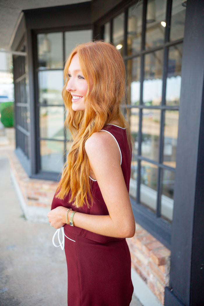 Get Into It Tank Top, Maroon/White