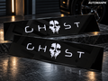 Black ghost premium car name plate displayed for a car show or meetup