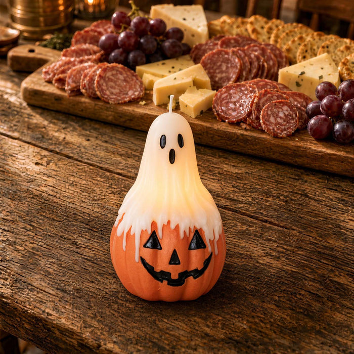 Ghost & Pumpkin Candle - 6" Tall
