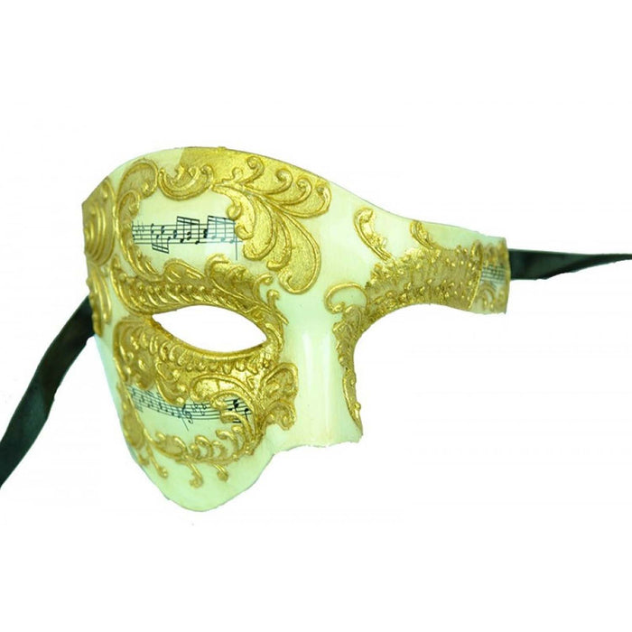 Gold Baroque Music Half Face Mask from the 2026 Moonlight Masquerade Halloween collection at Roger's Gardens