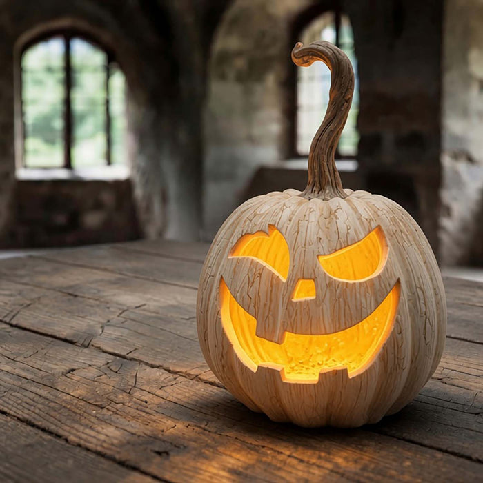 Grey LED Flame Pumpkin - 7" Tall