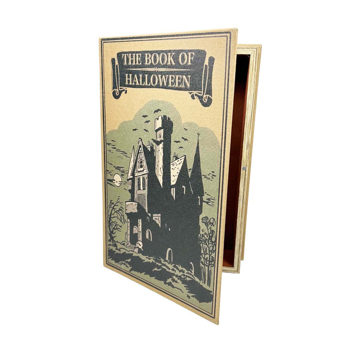 Book of Halloween with a haunted house illustration on a white background