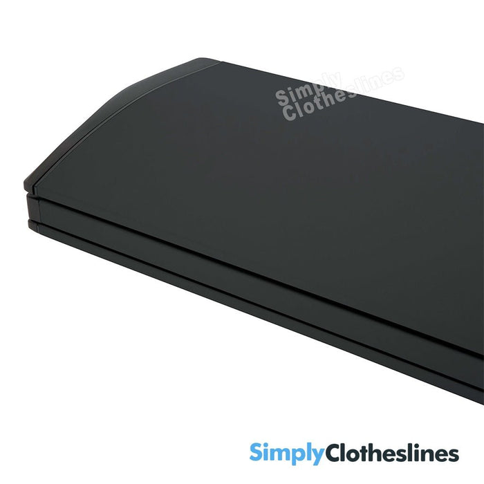 Detailed view of the sleek, curved cabinet housing for the Hills Retractable 5 Line clothesline.