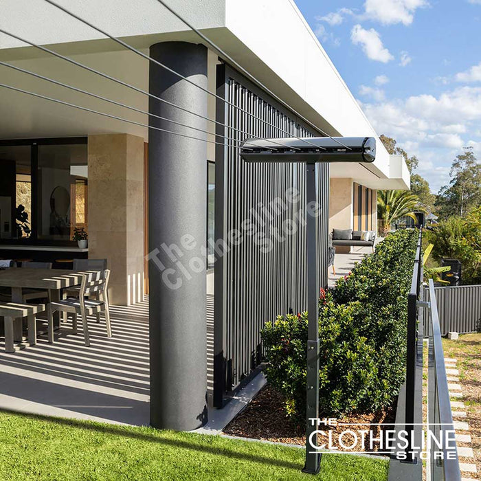 Hills 5 Line Retractable Post Kit & Mount Bar Clothesline installed outdoors
