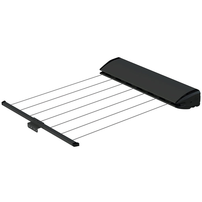 Hills Retractable 7 Line clothesline in a Monument finish shown extended with seven drying lines.