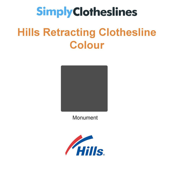 Colour selection chart for Hills Retractable clotheslines featuring the Monument finish.