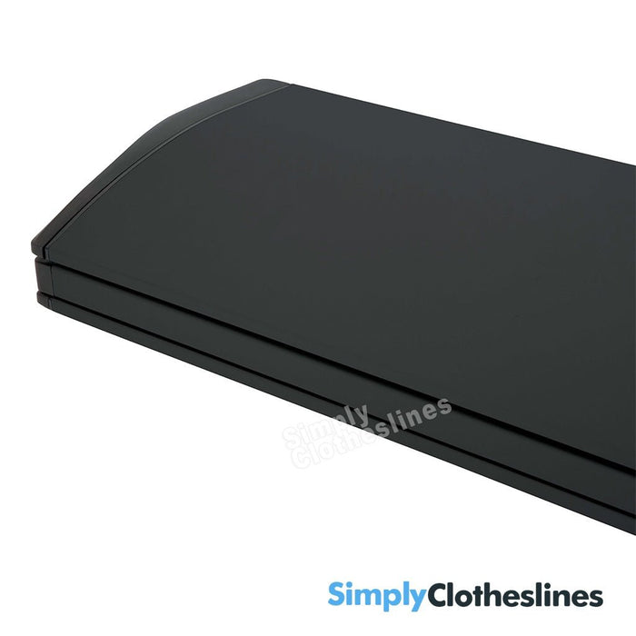 Detailed view of the sleek, curved cabinet housing for the Hills Retractable 7 Line clothesline.