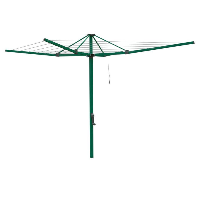 Hills Everyday 47 Rotary clothesline in a Norfolk Pine finish shown fully open against a white background.