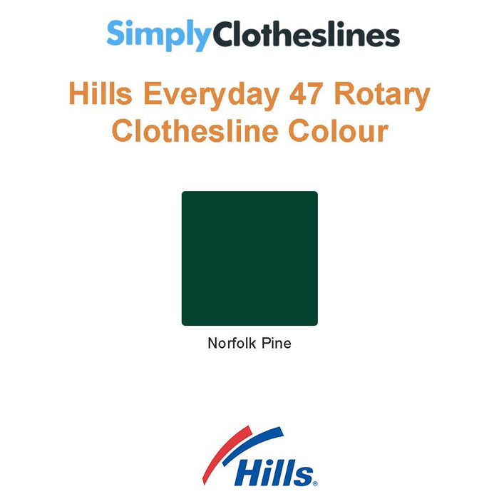 Colour selection chart for the Hills Everyday 47 Rotary clothesline featuring the Norfolk Pine finish.