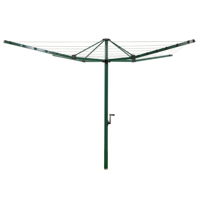 Hills Everyday 37 Rotary clothesline in a Norfolk Pine finish shown fully open against a white background.