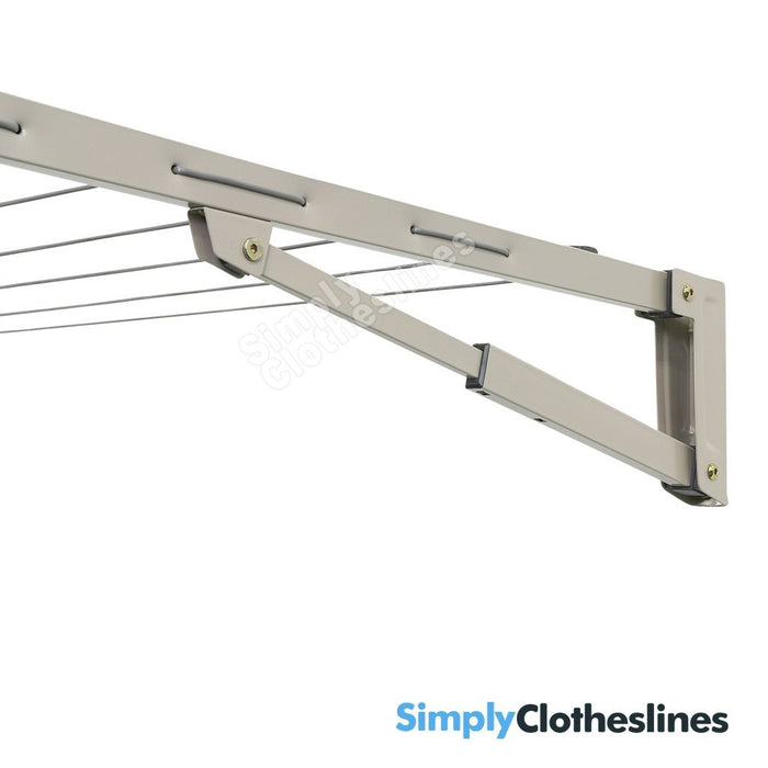 External close-up of the strut, lines and frame on the Hills Everyday Single fold down clothesline.