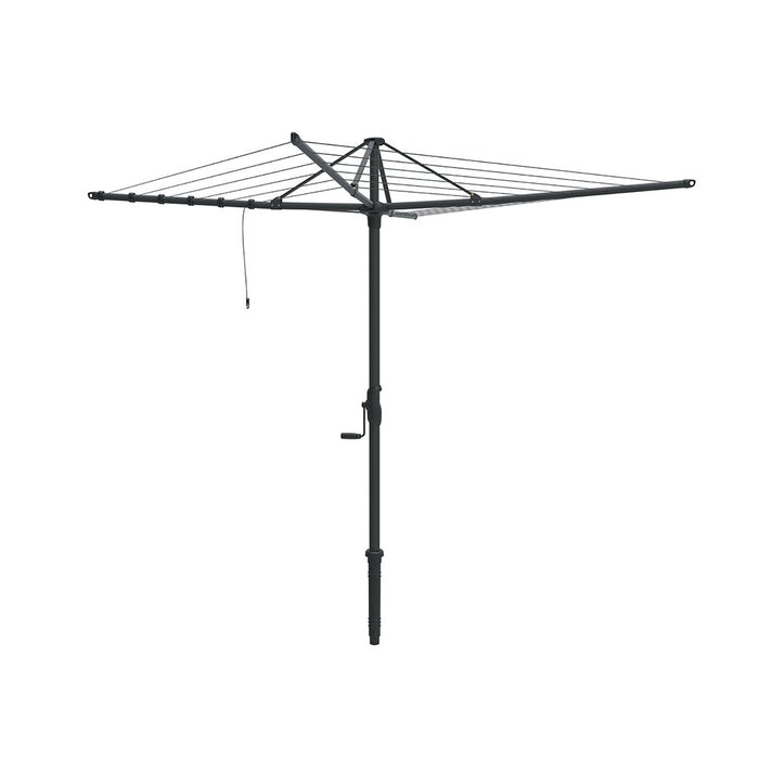 Hills Rotary 6 Line clothesline in a dark Monument finish shown fully open white background.