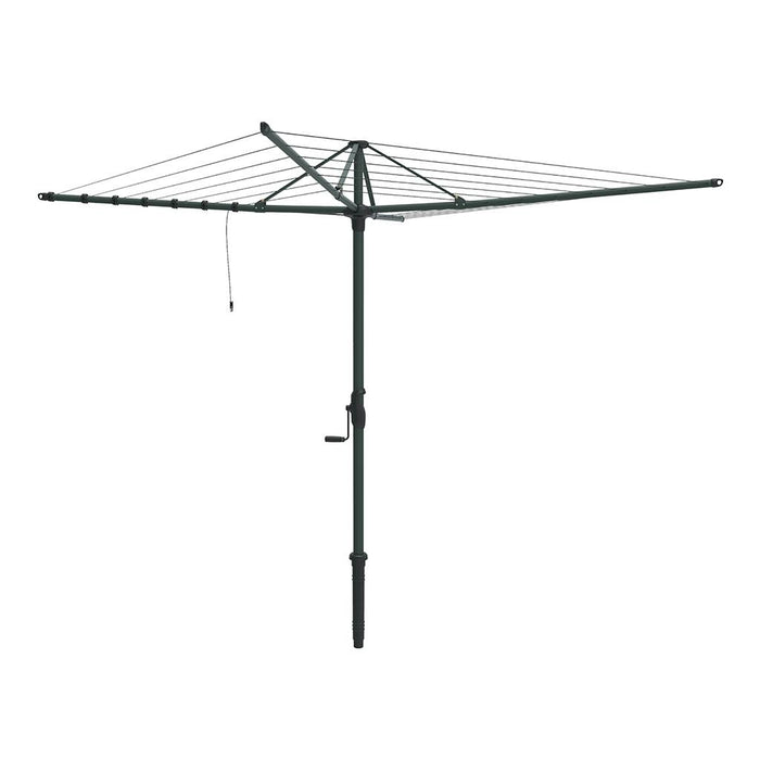 Hills Rotary 7 Line clothesline in a dark Monument finish shown fully open white background.