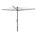Hills Rotary 7 Line clothesline in a dark Monument finish shown fully open white background.
