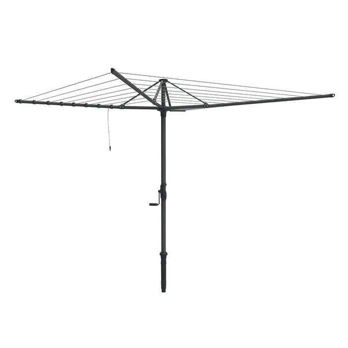 Hills Rotary 8 Line clothesline in a dark Monument finish shown fully open white background.
