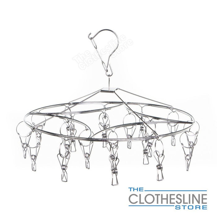 Enviro Pegs round stainless steel peg hanger with strong grip clips for socks, underwear and delicate garments.